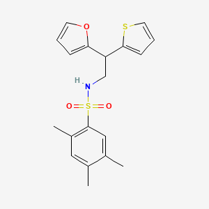 molecular formula C19H21NO3S2 B2938831 N-[2-(furan-2-yl)-2-(thiophen-2-yl)ethyl]-2,4,5-trimethylbenzene-1-sulfonamide CAS No. 2097857-34-4