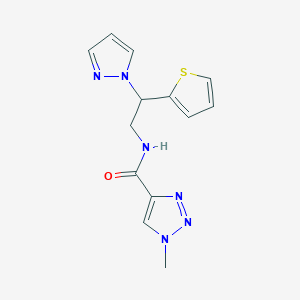 molecular formula C13H14N6OS B2938847 N-(2-(1H-pyrazol-1-yl)-2-(thiophen-2-yl)ethyl)-1-methyl-1H-1,2,3-triazole-4-carboxamide CAS No. 2034437-61-9