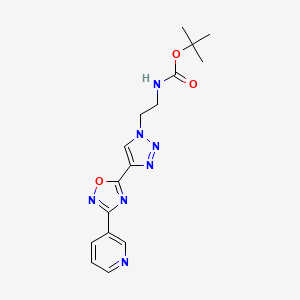 molecular formula C16H19N7O3 B2938853 t-Butyl {2-[4-(3-pyridin-3-yl-1,2,4-oxadiazol-5-yl)-1H-1,2,3-triazol-1-yl]ethyl}carbamate CAS No. 2108805-39-4