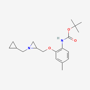 molecular formula C19H28N2O3 B2938867 Tert-butyl N-[2-[[1-(cyclopropylmethyl)aziridin-2-yl]methoxy]-4-methylphenyl]carbamate CAS No. 2418673-96-6