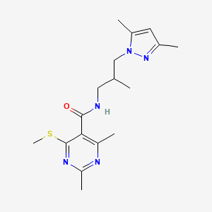 molecular formula C17H25N5OS B2938874 N-[3-(3,5-dimethyl-1H-pyrazol-1-yl)-2-methylpropyl]-2,4-dimethyl-6-(methylsulfanyl)pyrimidine-5-carboxamide CAS No. 1384575-27-2