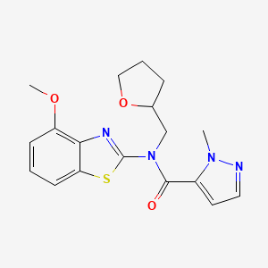 molecular formula C18H20N4O3S B2938885 N-(4-methoxybenzo[d]thiazol-2-yl)-1-methyl-N-((tetrahydrofuran-2-yl)methyl)-1H-pyrazole-5-carboxamide CAS No. 1208403-38-6