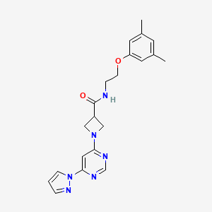 molecular formula C21H24N6O2 B2938892 1-(6-(1H-pyrazol-1-yl)pyrimidin-4-yl)-N-(2-(3,5-dimethylphenoxy)ethyl)azetidine-3-carboxamide CAS No. 2034480-91-4