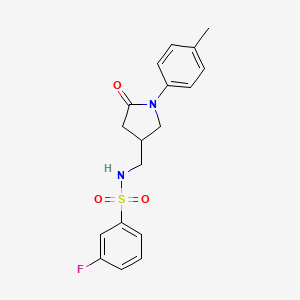 molecular formula C18H19FN2O3S B2938896 3-fluoro-N-((5-oxo-1-(p-tolyl)pyrrolidin-3-yl)methyl)benzenesulfonamide CAS No. 955234-43-2
