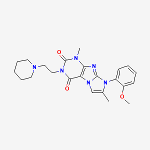 molecular formula C23H28N6O3 B2938901 8-(2-methoxyphenyl)-1,7-dimethyl-3-(2-(piperidin-1-yl)ethyl)-1H-imidazo[2,1-f]purine-2,4(3H,8H)-dione CAS No. 896825-03-9
