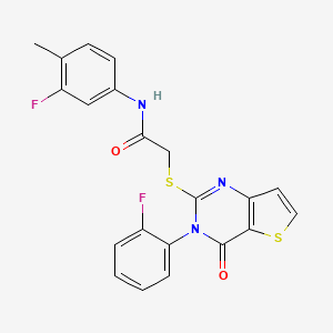 molecular formula C21H15F2N3O2S2 B2938933 N-(3-氟-4-甲基苯基)-2-{[3-(2-氟苯基)-4-氧代-3,4-二氢噻吩并[3,2-d]嘧啶-2-基]硫代}乙酰胺 CAS No. 1260992-28-6