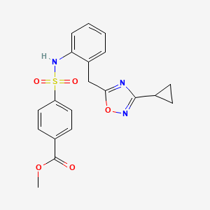 molecular formula C20H19N3O5S B2938941 methyl 4-(N-(2-((3-cyclopropyl-1,2,4-oxadiazol-5-yl)methyl)phenyl)sulfamoyl)benzoate CAS No. 1797959-40-0