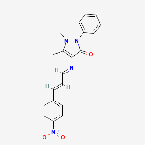 1,5-dimethyl-4-((E)-((E)-3-(4-nitrophenyl)allylidene)amino)-2-phenyl-1H-pyrazol-3(2H)-one