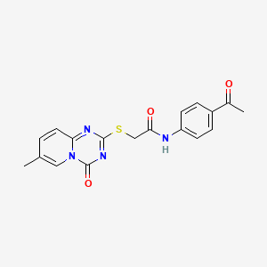 molecular formula C18H16N4O3S B2938952 N-(4-acetylphenyl)-2-({7-methyl-4-oxo-4H-pyrido[1,2-a][1,3,5]triazin-2-yl}sulfanyl)acetamide CAS No. 896320-85-7