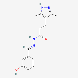 molecular formula C15H18N4O2 B2938956 (E)-3-(3,5-dimethyl-1H-pyrazol-4-yl)-N'-(3-hydroxybenzylidene)propanehydrazide CAS No. 307321-12-6