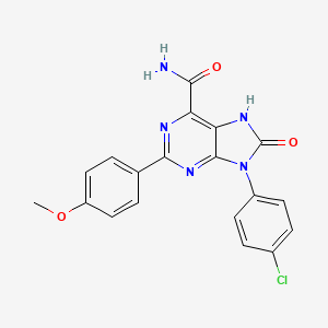 molecular formula C19H14ClN5O3 B2938973 9-(4-氯苯基)-2-(4-甲氧基苯基)-8-氧代-8,9-二氢-7H-嘌呤-6-甲酰胺 CAS No. 863501-38-6