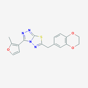 molecular formula C17H14N4O3S B293898 6-(2,3-Dihydro-1,4-benzodioxin-6-ylmethyl)-3-(2-methyl-3-furyl)[1,2,4]triazolo[3,4-b][1,3,4]thiadiazole 