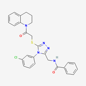 molecular formula C27H24ClN5O2S B2938994 N-((4-(3-chlorophenyl)-5-((2-(3,4-dihydroquinolin-1(2H)-yl)-2-oxoethyl)thio)-4H-1,2,4-triazol-3-yl)methyl)benzamide CAS No. 391897-26-0
