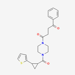 1-Phenyl-4-(4-(2-(thiophen-2-yl)cyclopropanecarbonyl)piperazin-1-yl)butane-1,4-dione