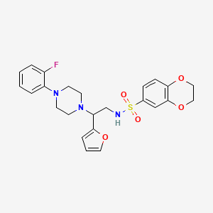 molecular formula C24H26FN3O5S B2939013 N-(2-(4-(2-fluorophenyl)piperazin-1-yl)-2-(furan-2-yl)ethyl)-2,3-dihydrobenzo[b][1,4]dioxine-6-sulfonamide CAS No. 877648-87-8