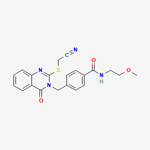 molecular formula C21H20N4O3S B2939027 4-((2-((cyanomethyl)thio)-4-oxoquinazolin-3(4H)-yl)methyl)-N-(2-methoxyethyl)benzamide CAS No. 941877-47-0