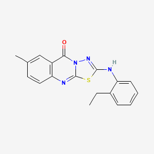 molecular formula C18H16N4OS B2939038 2-(2-ethylanilino)-7-methyl-5H-[1,3,4]thiadiazolo[2,3-b]quinazolin-5-one CAS No. 1021214-20-9