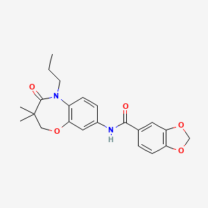 molecular formula C22H24N2O5 B2939040 N-(3,3-二甲基-4-氧代-5-丙基-2,3,4,5-四氢苯并[b][1,4]噁杂环庚-8-基)苯并[d][1,3]二噁杂环-5-甲酰胺 CAS No. 921795-39-3