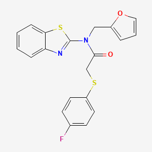 molecular formula C20H15FN2O2S2 B2939048 N-(1,3-benzothiazol-2-yl)-2-[(4-fluorophenyl)sulfanyl]-N-[(furan-2-yl)methyl]acetamide CAS No. 922386-06-9