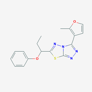 molecular formula C17H16N4O2S B293908 3-(2-Methylfuran-3-yl)-6-(1-phenoxypropyl)[1,2,4]triazolo[3,4-b][1,3,4]thiadiazole 