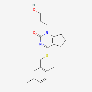 4-((2,5-dimethylbenzyl)thio)-1-(3-hydroxypropyl)-6,7-dihydro-1H-cyclopenta[d]pyrimidin-2(5H)-one