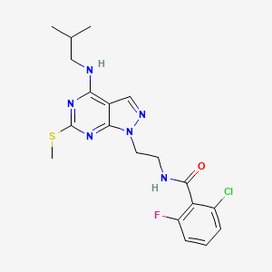molecular formula C19H22ClFN6OS B2939082 2-chloro-6-fluoro-N-(2-(4-(isobutylamino)-6-(methylthio)-1H-pyrazolo[3,4-d]pyrimidin-1-yl)ethyl)benzamide CAS No. 941948-30-7