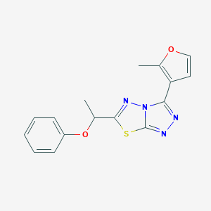 molecular formula C16H14N4O2S B293909 3-(2-Methylfuran-3-yl)-6-(1-phenoxyethyl)[1,2,4]triazolo[3,4-b][1,3,4]thiadiazole 