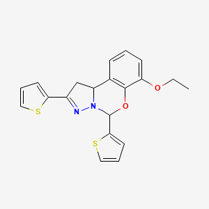 molecular formula C20H18N2O2S2 B2939117 7-乙氧基-2,5-二(噻吩-2-基)-5,10b-二氢-1H-苯并[e]吡唑并[1,5-c][1,3]恶嗪 CAS No. 899939-85-6