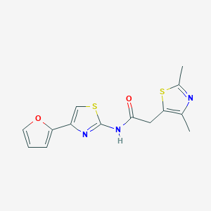 molecular formula C14H13N3O2S2 B2939120 2-(2,4-二甲基噻唑-5-基)-N-(4-(呋喃-2-基)噻唑-2-基)乙酰胺 CAS No. 1235321-60-4