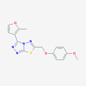 molecular formula C16H14N4O3S B293913 6-[(4-Methoxyphenoxy)methyl]-3-(2-methyl-3-furyl)[1,2,4]triazolo[3,4-b][1,3,4]thiadiazole 