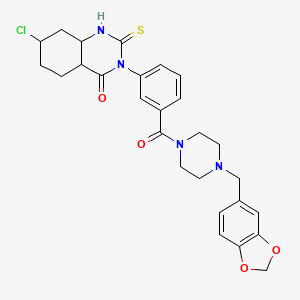 molecular formula C27H23ClN4O4S B2939131 3-(3-{4-[(2H-1,3-苯并二氧杂环-5-基)甲基]哌嗪-1-羰基}苯基)-7-氯-2-硫代亚甲基-1,2,3,4-四氢喹唑啉-4-酮 CAS No. 422278-00-0