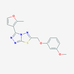 molecular formula C16H14N4O3S B293914 6-[(3-Methoxyphenoxy)methyl]-3-(2-methyl-3-furyl)[1,2,4]triazolo[3,4-b][1,3,4]thiadiazole 
