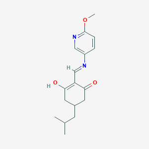 molecular formula C17H22N2O3 B2939173 2-(((6-甲氧基(3-吡啶基))氨基)亚甲基)-5-(2-甲基丙基)环己烷-1,3-二酮 CAS No. 1023536-00-6