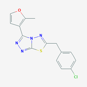 molecular formula C15H11ClN4OS B293919 6-(4-Chlorobenzyl)-3-(2-methyl-3-furyl)[1,2,4]triazolo[3,4-b][1,3,4]thiadiazole 