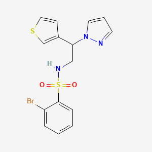 molecular formula C15H14BrN3O2S2 B2939210 2-溴-N-[2-(1H-吡唑-1-基)-2-(噻吩-3-基)乙基]苯-1-磺酰胺 CAS No. 2097927-19-8