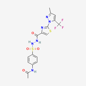 molecular formula C17H15F3N6O4S2 B2939231 N-(4-{[2-({2-[3-methyl-5-(trifluoromethyl)-1H-pyrazol-1-yl]-1,3-thiazol-4-yl}carbonyl)hydrazino]sulfonyl}phenyl)acetamide CAS No. 956372-21-7