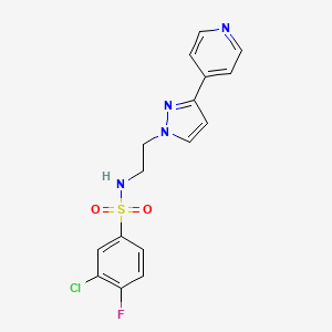 molecular formula C16H14ClFN4O2S B2939237 3-chloro-4-fluoro-N-(2-(3-(pyridin-4-yl)-1H-pyrazol-1-yl)ethyl)benzenesulfonamide CAS No. 1448071-65-5