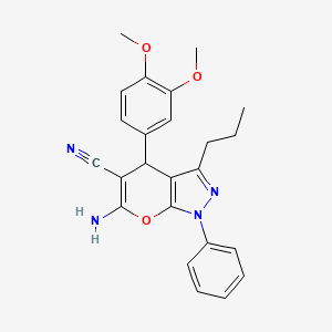 molecular formula C24H24N4O3 B2939242 6-Amino-4-(3,4-dimethoxyphenyl)-1-phenyl-3-propyl-1,4-dihydropyrano[2,3-c]pyrazole-5-carbonitrile CAS No. 370869-73-1