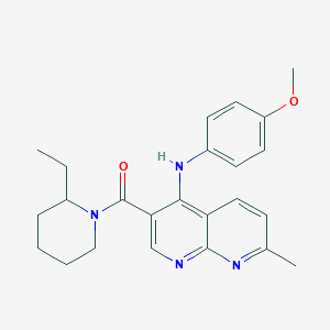molecular formula C24H28N4O2 B2939243 (2-Ethylpiperidin-1-yl)(4-((4-methoxyphenyl)amino)-7-methyl-1,8-naphthyridin-3-yl)methanone CAS No. 1251564-74-5