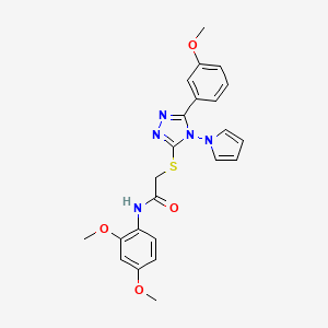 molecular formula C23H23N5O4S B2939244 N-(2,4-dimethoxyphenyl)-2-{[5-(3-methoxyphenyl)-4-(1H-pyrrol-1-yl)-4H-1,2,4-triazol-3-yl]sulfanyl}acetamide CAS No. 896317-25-2