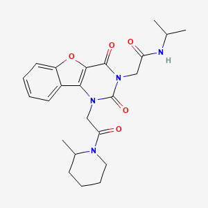 molecular formula C23H28N4O5 B2939246 N~1~-isopropyl-2-[1-[2-(2-methylpiperidino)-2-oxoethyl]-2,4-dioxo-1,4-dihydro[1]benzofuro[3,2-d]pyrimidin-3(2H)-yl]acetamide CAS No. 1251556-13-4