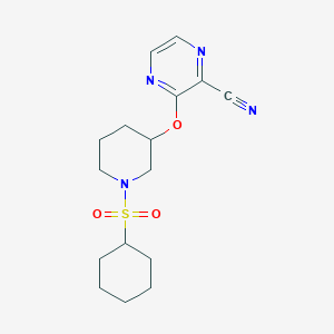 molecular formula C16H22N4O3S B2939255 3-((1-(环己基磺酰)哌啶-3-基)氧代)吡嗪-2-腈 CAS No. 2034231-46-2
