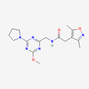 molecular formula C16H22N6O3 B2939256 2-(3,5-dimethylisoxazol-4-yl)-N-((4-methoxy-6-(pyrrolidin-1-yl)-1,3,5-triazin-2-yl)methyl)acetamide CAS No. 2034351-68-1