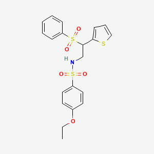 molecular formula C20H21NO5S3 B2939260 4-ethoxy-N-(2-(phenylsulfonyl)-2-(thiophen-2-yl)ethyl)benzenesulfonamide CAS No. 896342-73-7