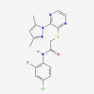 molecular formula C17H15ClFN5OS B2939265 N-(4-chloro-2-fluorophenyl)-2-((3-(3,5-dimethyl-1H-pyrazol-1-yl)pyrazin-2-yl)thio)acetamide CAS No. 1251692-02-0