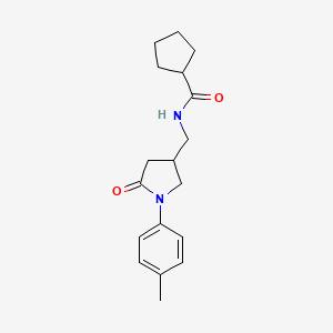 molecular formula C18H24N2O2 B2939285 N-((5-oxo-1-(p-tolyl)pyrrolidin-3-yl)methyl)cyclopentanecarboxamide CAS No. 955226-08-1