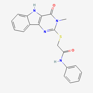 molecular formula C19H16N4O2S B2939306 2-((3-methyl-4-oxo-4,5-dihydro-3H-pyrimido[5,4-b]indol-2-yl)thio)-N-phenylacetamide CAS No. 537667-81-5