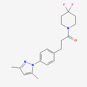 molecular formula C19H23F2N3O B2939311 1-(4,4-difluoropiperidin-1-yl)-3-(4-(3,5-dimethyl-1H-pyrazol-1-yl)phenyl)propan-1-one CAS No. 2034451-68-6