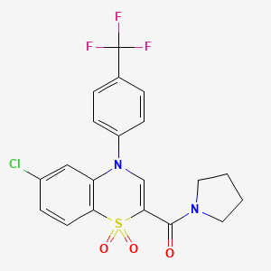 molecular formula C20H16ClF3N2O3S B2939313 6-chloro-2-(pyrrolidine-1-carbonyl)-4-[4-(trifluoromethyl)phenyl]-4H-1lambda6,4-benzothiazine-1,1-dione CAS No. 1251604-61-1