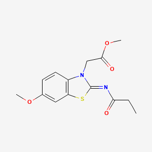 molecular formula C14H16N2O4S B2939330 (Z)-methyl 2-(6-methoxy-2-(propionylimino)benzo[d]thiazol-3(2H)-yl)acetate CAS No. 865200-07-3